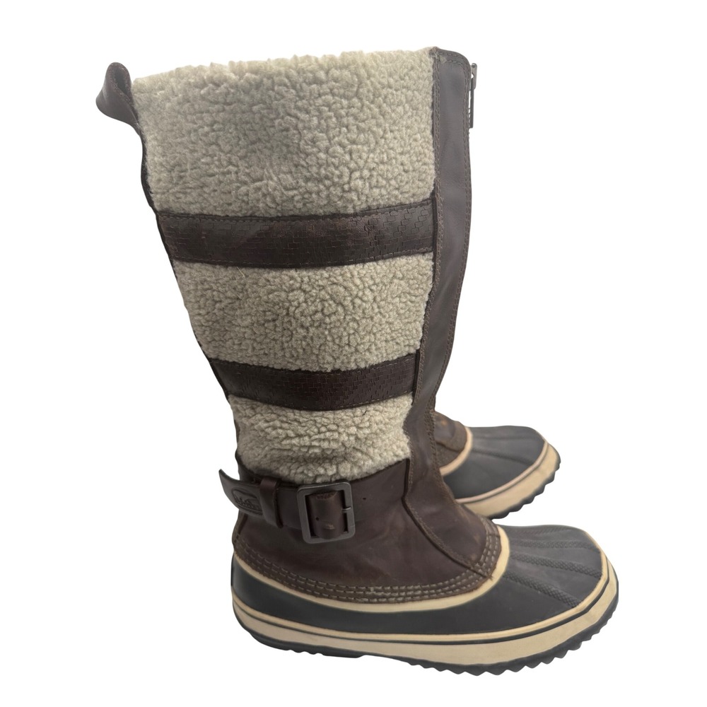 Sorel Cate the Great Brown Leather Sherpa Waterproof Winter Boots NL1586-319 10